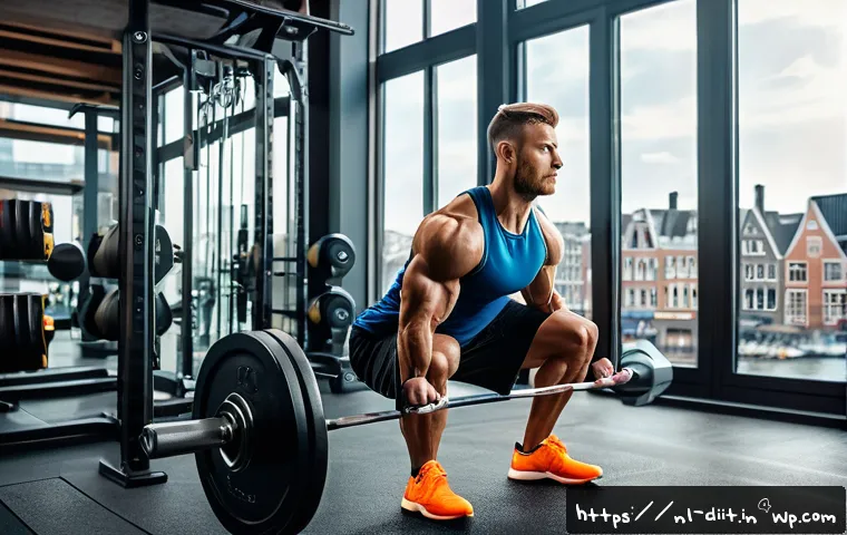 운동선수의 기초 대사량 이해하기 - A detailed and realistic scene of a professional Dutch athlete performing strength training in a mod...